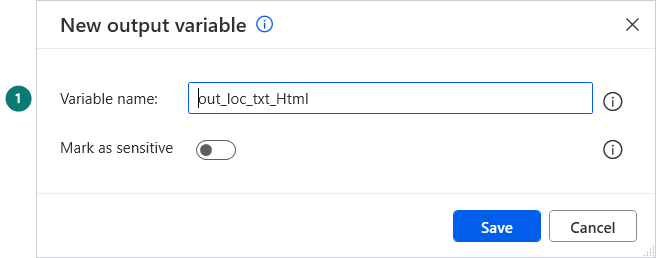 New output variable: name out_loc_txt_Html