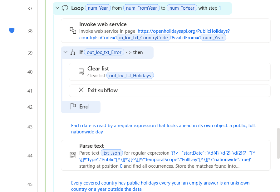 Get_Public_Holidays after the paste: one call per year, the dates read by a regular expression