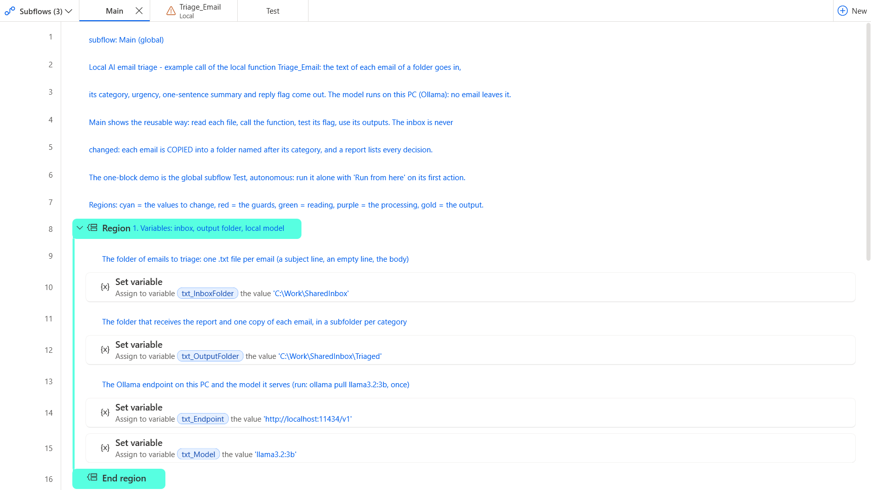 Main after the paste: the settings to change
