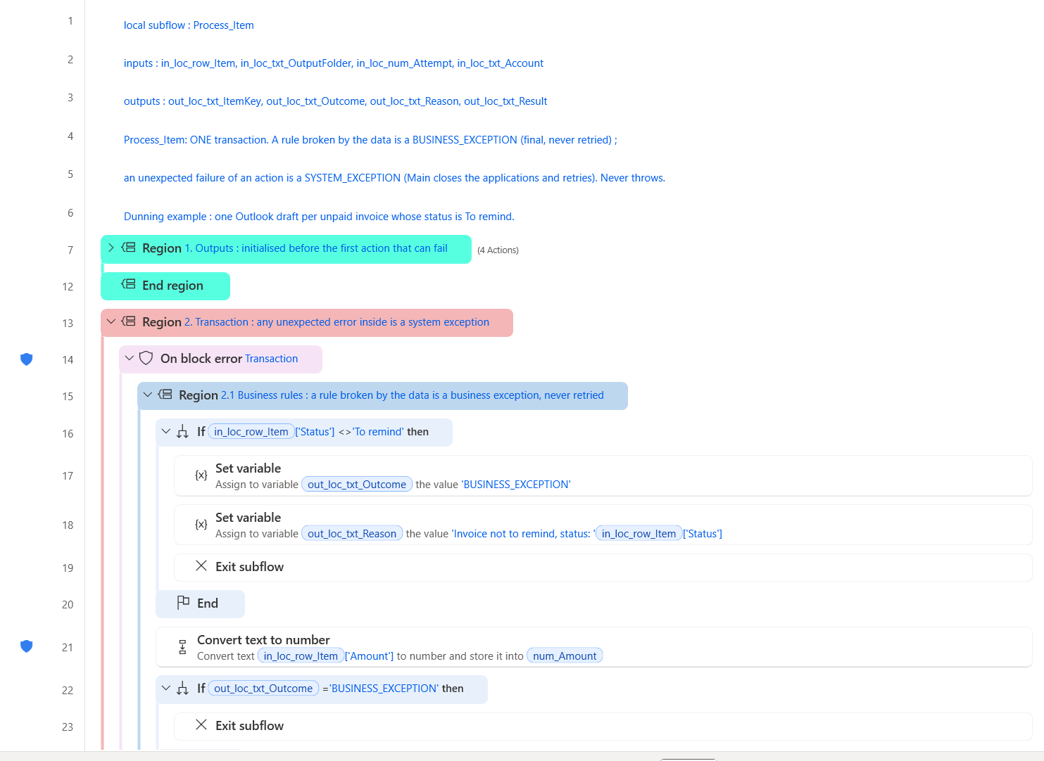 Process_Item of the example, region 2.1: the new rule on the status comes first